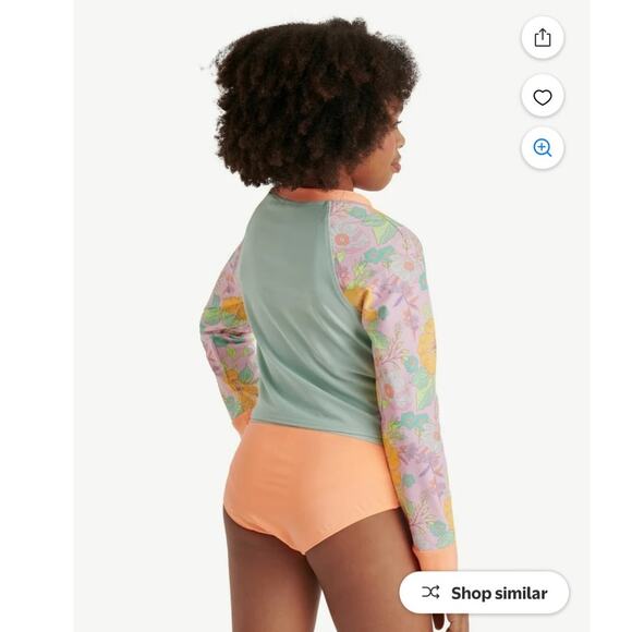 Justice Girls 2 Pc Long Sleeve Rashguard Swimsuit Pink/Blue Floral Size XL NEW - Picture 3 of 5